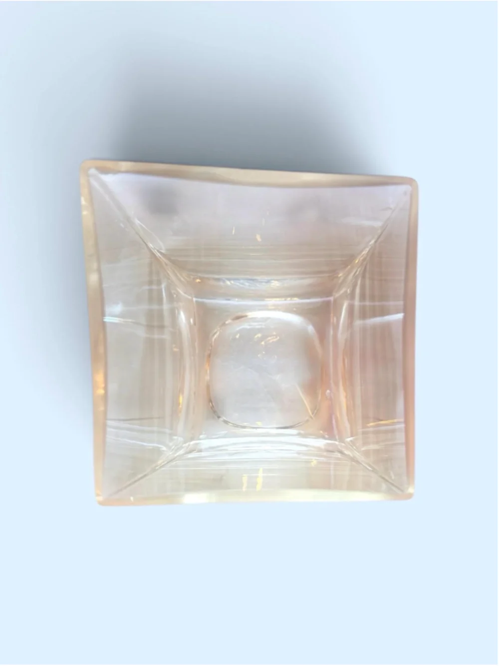 Heavy Clear Art Glass Vase Geometric Square Form with Slanted Rim
